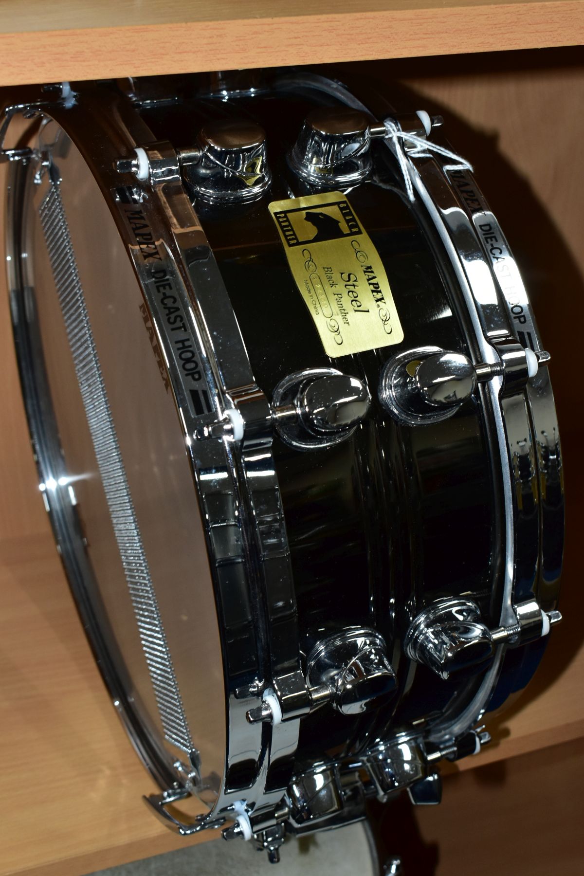 A MAPEX STEEL BLACK PANTHER 14 INCH X 5 INCH SNARE DRUM, serial No. S24340 - Image 2 of 3