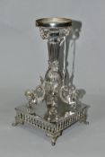 A LATE VICTORIAN/EDWARDIAN SILVER PLATED CENTREPIECE BASE, cast with four dragons below the beaded