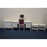 A REPRODUCTION FRENCH STYLE CREAM/GILT SEVEN PIECE BEDROOM SUITE, comprising a dressing table, width