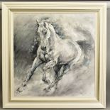 GARY BENFIELD (BRITISH 1965) 'STORM' a limited edition print of a white horse in motion 16/195,