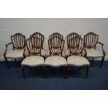 A SET OF EIGHT REPROUCTION MAHOGANY HEPPLEWHITE CANDLESTICK DINING CHAIRS including two carvers (