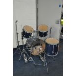 A PERCUSSION PLUS FOUR PIECE DRUM KIT including a 22x14 inch kick, 16x16 inch floor, a 13x11 inch