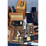 A COLLECTION OF INSTRUMENTS, ETC, to include a Richards Steam Engine indicator with wooden box (