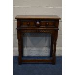 A TITCHMARSH AND GOODWIN OAK HALL/SIDE TABLE, with a single drawer, on turned and block legs