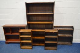 A MAHOGANY OPEN BOOKCASE, width 101cm x depth 26cm x height 85cm along with a beech two section