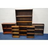 A MAHOGANY OPEN BOOKCASE, width 101cm x depth 26cm x height 85cm along with a beech two section