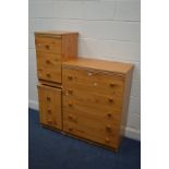 A MODERN CHEST OF FIVE DRAWERS, and a pair of matching three drawer bedside cabinets (3)