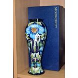 A MOORCROFT POTTERY MEMBERS COLLECTORS CLUB 2004 SLENDER BALUSTER VASE, 'Menconopsis' pattern by