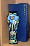 A MOORCROFT POTTERY MEMBERS COLLECTORS CLUB 2004 SLENDER BALUSTER VASE, 'Menconopsis' pattern by
