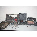 A WICKES 14.4V CORDLESS DRILL in case with charger and one battery, a JCB 1/2 sheet sander, a