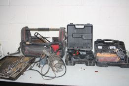 A WICKES 14.4V CORDLESS DRILL in case with charger and one battery, a JCB 1/2 sheet sander, a