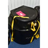 A SET OF HARDCASE MOULDED PLASTIC DRUM CASES comprising 12, 14, 20, and 14 inch snare