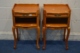 A PAIR OF FRENCH BEECH BEDSIDE CABINETS with single drawers, width 49cm x depth 31cm x height 69cm