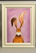 JENNIFER HOGWOOD (BRITISH 1980), 'HATTY HARE', a whimsical portrait of a hare, signed bottom