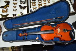 A CHINESE HALF SIZE VIOLIN IN CASE WITH BOW