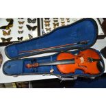 A CHINESE HALF SIZE VIOLIN IN CASE WITH BOW
