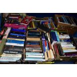 SIX BOXES OF BOOKS, to include - Sue Townsend, C.J. Samsom, Peter Robinson, Geraldine Evans, Antonia