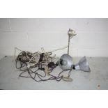 A PAIR OF VINTAGE PHOTAX ALUMINIUM SHADED CLIP ON LAMPS 18cm in diameter and another lamp (