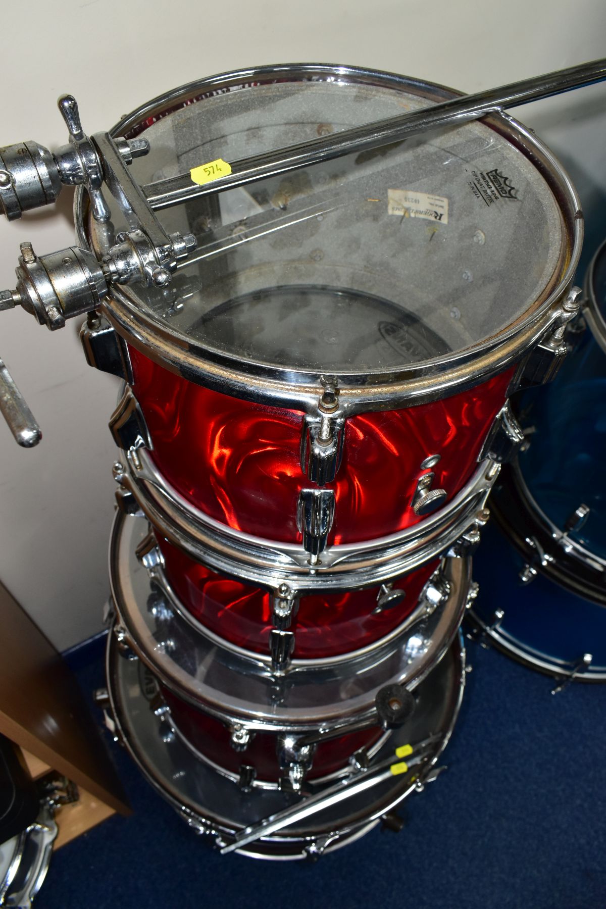 A 1962 ROGERS FOUR SHELL DRUM KIT, refinished in Gretsch Satin Flame covering comprising a 22inch - Image 3 of 6