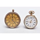 TWO LATE VICTORIAN POCKET WATCHES, the larger one measuring 34mm in diameter, foliate engraved