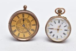 TWO LATE VICTORIAN POCKET WATCHES, the larger one measuring 34mm in diameter, foliate engraved