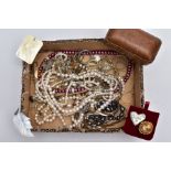A BOX OF ASSORTED COSTUME JEWELLERY, to include a quantity of cultured freshwater pearl necklaces, a