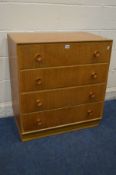 A MID 20TH CENTURY OAK CHEST OF FOUR DRAWERS, width 76cm x depth 46cm x height 83cm
