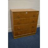 A MID 20TH CENTURY OAK CHEST OF FOUR DRAWERS, width 76cm x depth 46cm x height 83cm