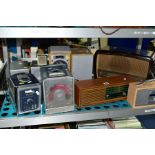 A SMALL COLLECTION OF RADIOS, CD PLAYERS, SPEAKERS, etc, including a brown bakelite Philips radio, a