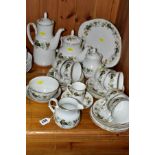 A ROYAL DOULTON LARCHMONT PATTERN PART TEA AND COFFEE SERVICE, comprising a coffee pot, a tea pot, a