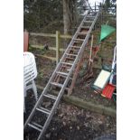 AN ALUMINIUM DOUBLE EXTENSION LADDER, length 372cm together with A wooden step ladder and a small