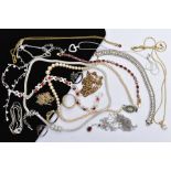 A SELECTION OF JEWELLERY, to include a yellow-coloured metal line bracelet, set with oval cut