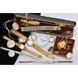 A BOX OF ASSORTED WRISTWATCHES AND SPARE PARTS, to include a ladies 'Imado' wristwatch with a square