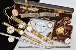 A BOX OF ASSORTED WRISTWATCHES AND SPARE PARTS, to include a ladies 'Imado' wristwatch with a square