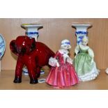 FIVE PIECES OF ROYAL DOLTON, comprising 'Fair Maiden' HN2211, 'Lavinia' HN1955, a flambé model of an