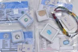 A SELECTION OF GEMSTONES AND JEWELLERY ITEMS, to include a multi gemstone ruby, emerald and sapphire