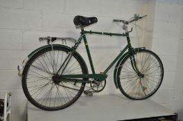 A NEW HUDSON OF BIRMINGHAM VINTAGE BIKE, overpainted in green, with a 24ins frame and wheels ,