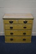 AN EDWARDIAN PAINTED PINE CHEST OF TWO OVER THREE LONG GRADUATING DRAWERS, width 89cm x depth 44cm x