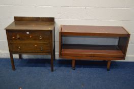 A 1940'S OAK CHEST OF TWO DRAWERS, width 76cm x depth 46cm x height 80cm and a teak metamorphic