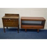 A 1940'S OAK CHEST OF TWO DRAWERS, width 76cm x depth 46cm x height 80cm and a teak metamorphic