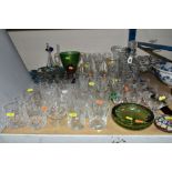 ASSORTED GLASSWARES, to include cut glass whisky glasses, vases, decanter, Stuart Crystal wheel