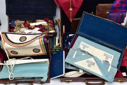 A SELECTION OF MASONIC REGALIA AND BOOKS, to include four cases with contents such as Masonic aprons