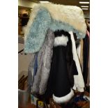 LADIES AND GENTLEMENS CLOTHING, to include grey fur coat size 16, Select Care with faux fur trim,
