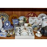 A QUANTITY OF CERAMICS, including two Victorian Prattware pot lids and bases 'STRATHFIELDS THE