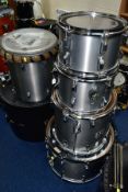 A ROGERS RX8 FIVE SHELL DRUM KIT, in smoke grey with a set of LeBlond fibre cases comprising a 22