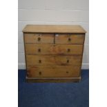 A VICTORIAN PINE CHEST OF TWO OVER THREE LONG DRAWERS, with gothic drop handles, width 107cm x depth