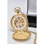 A FULL HUNTER POCKET WATCH WITH ALBERT CHAIN, the yellow toned pocket watch with an open
