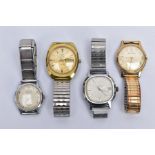 FOUR WRISTWATCHES, to include a cushion shaped hand wound Sekonda, with a textured dial, baton