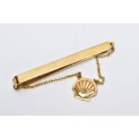 A 9CT GOLD DIAMOND DETAILED TIE PIN, designed with a plain polished bar hallmarked 9ct gold