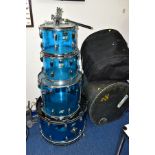 A 1970'S LUDWIG VISTALITE DRUM KIT IN PLEXI BLUE, comprising a 13inch x 9inch rack, a 14inch x